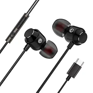 Wissenschaft JP53 (Upgraded Version) USB C-Type in-Ear Headphones with Mic HD Stereo. Works with Phones which Donot Have 3.5mm Jack. (Type-C USB Plug, Black)