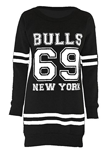 Mesdames Baseball Imprimer Newyork Brooklyn Bulls Oversize longues Tops des cavaliers thermiques 36-50