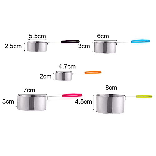 YIAN 5er Messlöffel Edelstahl Measuring Cups Messbecher mit rutschfester Silikon Griff 250ML/125ML/80ML/60ml/30ml Best für Küche Kochen Backen - 4