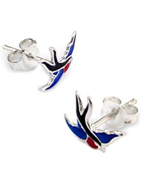 SL-Silver Kinder Ohrringe bunte Schwalbe 925 Silber in Geschenkbox
