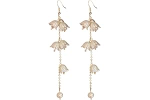 IMINI Dzwonek, orchidea, kwiat, zwisające, wiszące kolczyki dla kobiet, dziewcząt, delikatna perła, kryształ, nitka, frędzle, wiszące kolczyki ślubne, sztyfty, modna biżuteria, prezenty na Dzień Matki,