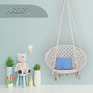 Swingzy Indian Cotton Rope Hanging Swing for Adults & Kids for Indoor, Outdoor, Home, Patio, Yard, Balcony, Garden (100 Kg Capacity, Off-White, Accessories Included)