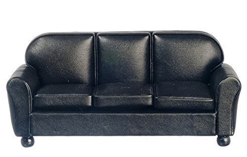 Preisvergleich Produktbild Puppenhaus Miniatur 1:12 Maßstab schwarz Ledersofa #t6516