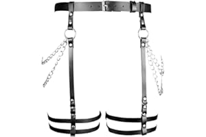 KOEMCY Punk Taille Harnais Ceinture Noir Cuir Harnais Corps, Chaîne de Taille Ceinture de Cuisse Réglable Ventre Courroie Strappy Jambe Chaîne Bijoux de Corps pour Femmes Filles