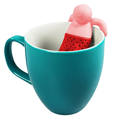 COM-FOUR® 2x Tee Ei Sieb Teeei Teesieb für Teeliebhaber (Mr. Tea pink/rot/grau – 2 Stück) - 2