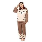 Elonglin Unisexe Adulte Pyjama Animal Onesie Cosplay Combinaison Pyjama Nuit Vêtement Fête Halloween Flannels Costume Soiree de Deguisements Beige Ours Taille M 150-160 CM