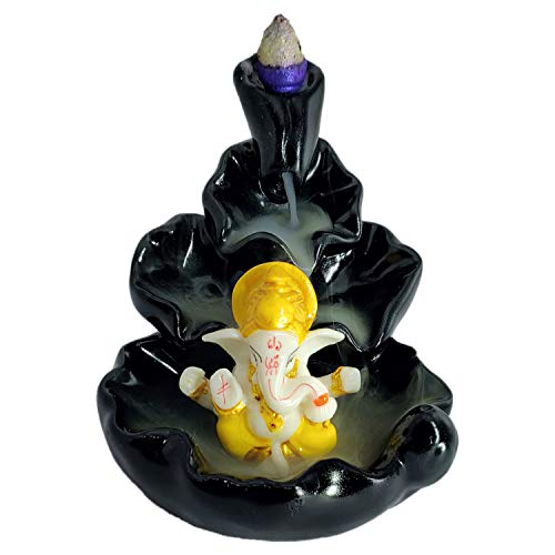Arham Trades Polyresin Ganesha Smoke Fountain Backflow Cone Incense Holder Decorative Showpiece (Blackstandard)