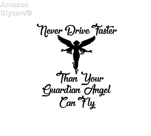 Preisvergleich Produktbild Stycars® Car Stickers, 14.1Cm*15.2Cm Vinyl Car Sticker Decal Never Drive Faster Than Your Guardian Angel Black C