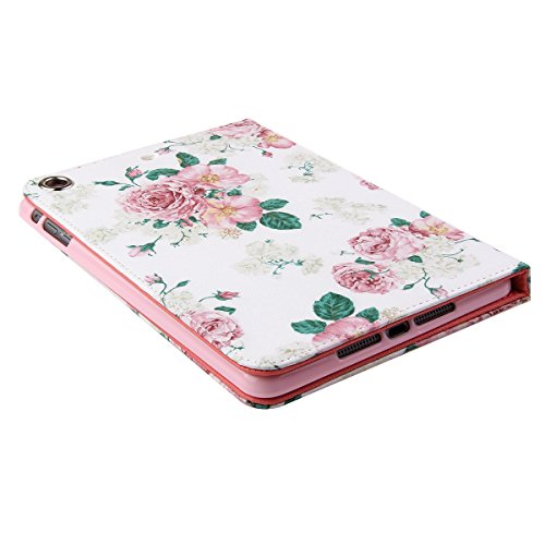 iPad mini 2 Lederhülle – Felfy Slim Full Body Elegant Schön Roses Muster PU Case Cover Etui Schutz Hülle Tasche für Apple ipad mini 3 mini 2 mini 1 + 1x Pink Blume Anti Stöpsel + 1x Rosa Stylus - 7