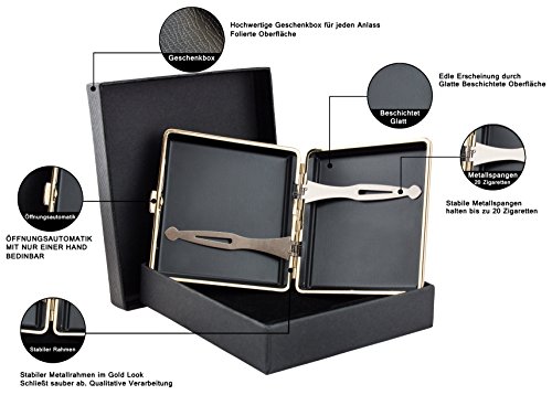 Zigarettenetui schwarz als Geschenkset für Raucher – Zigarettenetui Metall mit Öffnungsautomatik – Zigarettenetui Leder für 20 Zigaretten – Zigarettenbox – Zigarettendose - 3