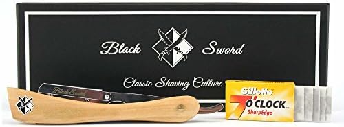 Black Ksword Razor with Leather Case and 5 Gillette Razor Blades Tan Wood Shavette with Interchangeable Blades and Travel Case ~