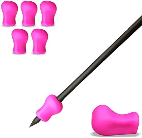 Pink Pencil Grips - Set of 5 Deluxe Writing Aids - Perfect For Improving Writing Technique and Comfort - Universal Ergonomic Silicone Design - Great For Children