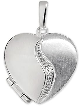 CLEVER SCHMUCK Silberner Anhänger Medaillon als Herz matt und glänzend, geschwungener Bogen mit einem Zirkonia...