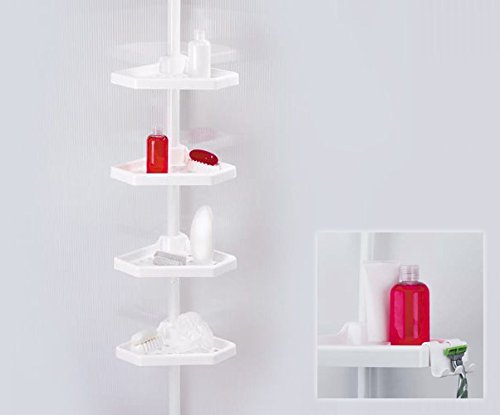 Teleskop Duschregal Badregal Eckregal Bad weiss mit 4 Ablagen N02 höhenverstellbar 135cm – 260cm lang - 3