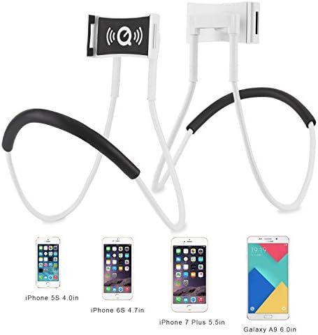 MissLuen Lazy Neck Phone Hanging Holder,Long Arm 360 Rotation Flexible Mini ipad Mount ,Support All 4.5 to 6.0 Smartphones and iPads Bracket for Bed,Table,Kitchen,Bathroom, Restaurant,Car,Office (white)