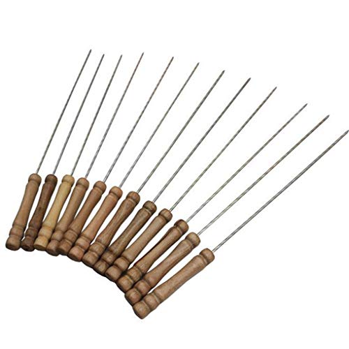 Preisvergleich Produktbild Busirde Edelstahl-Metall-Spieße Wiederverwendbare Holzgriff Twisted Metal Kabab Sticks BBQ Werkzeuge