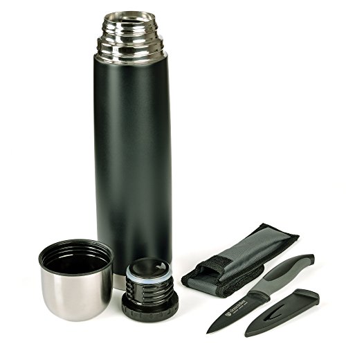 Isolierflasche 1 L , Dichter Drehverschluss farbig inkl. Allzweckmesser, Farbauswahl:C1 schwarz - 2