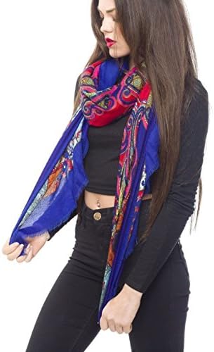 Womens top lightweight Infinity floral wrap Faux silk Spring Shawl New Summer Style Bright Retro Paisley Print Scarf With Fringe