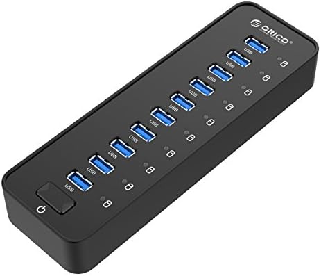 ORICO 10-Port USB 3.0 Hub with 36W Power Adapter and 2Ft Data Cable for Mac and Windows PC - Black