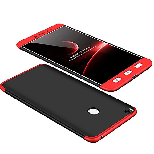 Funda Xiaomi Mi Max2 Max 2, 360 Grados Integral Carcasa Cuerpo Completo Caso Cubierta, 3 en 1 Híbrido Anti-Choque Snap On Bumper, Anti-Arañazos Anti-Huellas dactilares Duro Ligero Shell (Negro+Rojo)