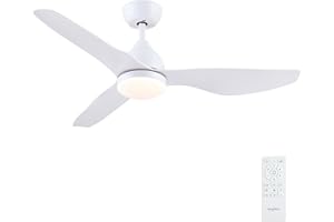 Newday Ventilatore Soffitto Bianco, 116cm Ventilatore da Soffitto con Telecomando Silenzioso, Pale da Soffitto con Luce Dimmerabile, Ventola Soffitto con 3 pale per Camera da letto Soggiorno