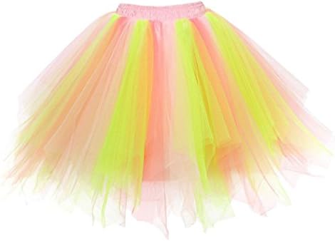Ellames Women's 50s Vintage Petticoat Party Accessory Tutu Skirt Pink-Green S/M