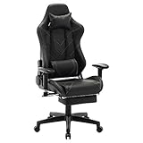 WOLTU BS20sz Chaise de Bureau Racing Chaise pour Gaming avec Repose-tête et Repose-Pieds,Coussins en Similicuir, accoudoir et Hauteur réglable,Noir