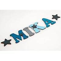 Holzbuchstaben in toller Farbkombination für die Kinderzimmertür. Einzigartige Kinderzimmerdekoration. Handbemaltes Unikat. Als Wunschname individualisierbar / Inklusive 2 Sternmotiven in passenden Farben