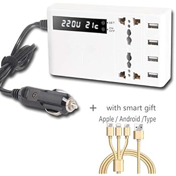 Inverter Auto BESTEK 200W 12V To 240V - Con 2 Prese AC, 4 USB Per Camper E Viaggi