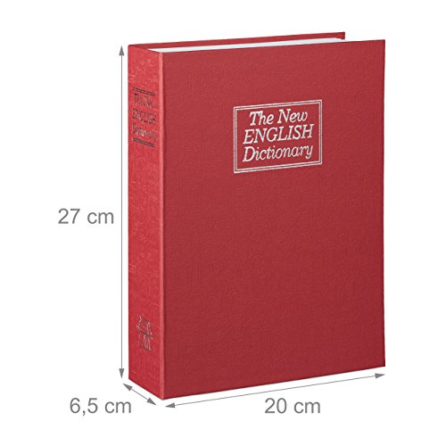 Relaxdays Buchtresor groß, verschließbar, Stahlkassette, 2 Schlüssel, H x B x T: 27 x 20 x 6,5 cm, Geldkassette, rot - 2