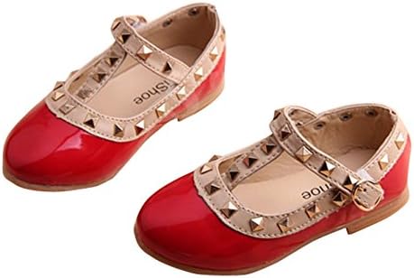 Ubesta New Fashion Girl Kids Toddler's Sandals Rivet T-strap Flats Pointed Toe Shoes,Red,21