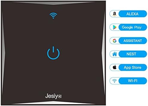 Smart Home Wall Light Switch, WIFI Touch Sensitive, Glass Finish Remote Control Lights,Works with Amazon Alexa Echo/ Google Home, support Android and IOS APP ( Need Neutral Wire ) (1 Gang, Black)
