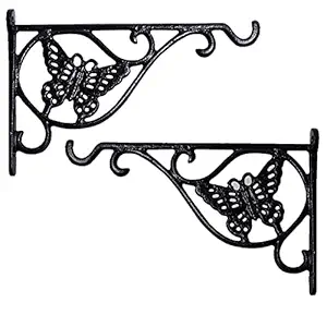 Sharpex Wall Mounted Metal Bracket for Hanging Pots, Bird Feeders, Flower Baskets, Planters, Lanterns, Wind Chimes Indoor/Outdoor Use- Black, 2 Pc