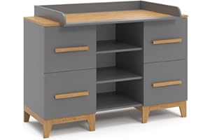 VitaliSpa Changing dresser Malia, Grey/Oak, 133 x 98 cm XL with 4 drawers