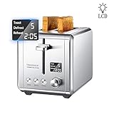 Grille Pain 2 Tranches Toaster de 920 W, Willsence Grille Pain en Acier Inoxydable avec Fentes Larges, LCD écran avec 9 Niveaux de Brunissage, Fonction Décongélation et Réchauffage