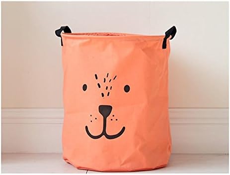 Saint Kaiko Cotton Linen Dog Pattern Laundry Hamper Foldable Round Storage Basket Laundry Bins Storage Bag Clothes Holder Toys Organiser for Office Bedroom for Clothing and Toy 35*40 cm (Orange)