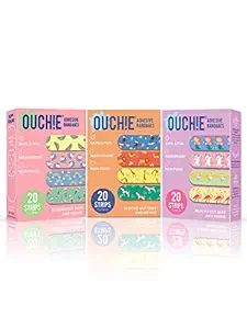 Aya Papaya Ouchie Non-Toxic Printed Triple Combo (3 X 20= 60 Pack) - Pink, Orange & Lavender