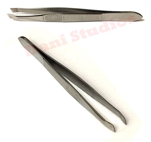 SystemsEleven NEW Stainless Steel EYEBROW PLUCKER / TWEEZER Beauty Slanted Tip Hair Removal (90mm Manicure Tweezer)