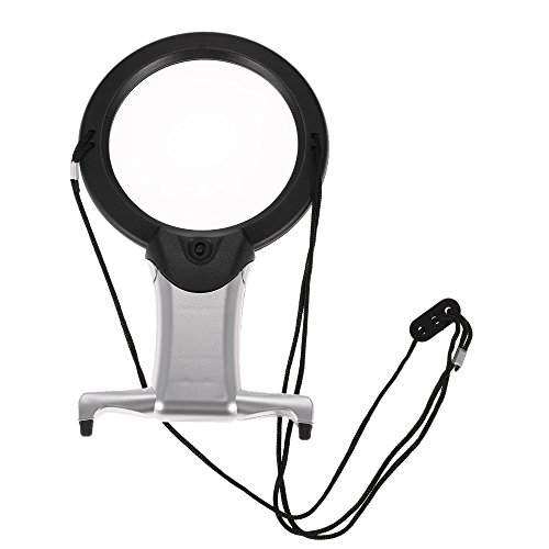 KKmoon 2-in-1 2X /6X Lupa Escritorio Amplicación Manos Libres Herramienta de Ampliación con 2 LED Luz