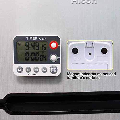 XREXS Digitaler Dual Küchentimer, Alarm Einstellbar Volumen Timer, Kochen Timer, Stoppuhr, Große LCD Anzeige Count Up Down Timer für Blinken Meeting Klasse, Magnetische RÜckseite, Batterien Enthalten - 5