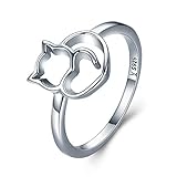 Material: plata de ley 925 Presentski Linda Anillo de Gato, 925 Plata Anillo en Forma de Gato Regalo de San Valentín para Novia