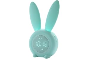 DIAMOOKY Reloj Despertador de Conejo,Despertador Digital Infantil con Luz,Visualización de Hora/Fecha/Temperatura,6 Música Interesante,Regalo para Niños