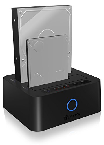 Icy Box IB-123CL-U3 2-fach Dockingstation für 2,5″ (6,35 cm) und 3,5″ (8,9 cm) SATA HDD/SSD mit USB 3.0 (UASP), Klonfunktion und JBOD (schwarz) - 2