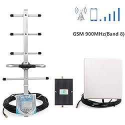 Proutone 65dB gsm 3G 900MHz Amplificador de Señal Kit con Panel Antena Interior y gsm Yagi Antena Exterior con Cable de 10m para Uso de Edificios, Casa,Oficina y Ranchos