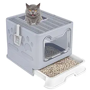 Top Entry Cat Litter Box with Cat Litter Scoop,Foldable Large Space Transparent and Visible