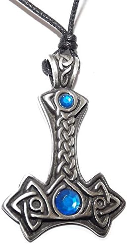 Blue Patterned Stem Mjollnir Thor's Hammer Pendant (Nordic Mjolnir)