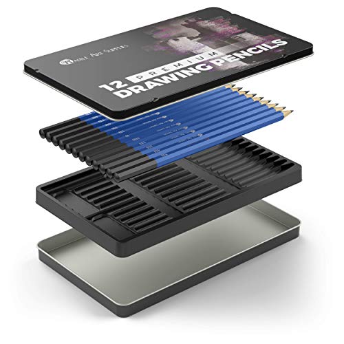 Castle art supplies 12 matite da disegno in grafite di qualità con custodia in latta