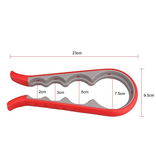HooYL 4-in-1 Flaschenöffner Deckelöffner mit Gummioberfläche für mehrere Größen (Rot) - 4