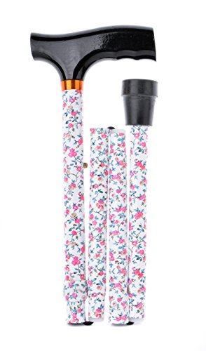 Ability SuperstoreFolding Walking Stick Pink Flowers 29-33-inch Adjustable Height