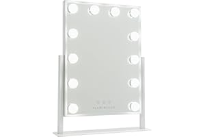 Flamingueo Espejo Maquillaje con Luz - 12 LED - 3 Modos de Luz - Intensidad Ajustable - Control Táctil - Posición Regulable - Vanity Mirror - Blanco - 36,5x7,5x47,5cm